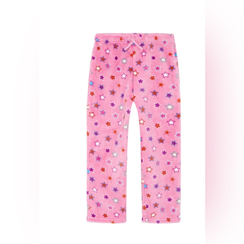 NWT Planet Gold Girls Plush Sleep Pants Pink Star Print Size 7/8 Cozy PJ Bottoms